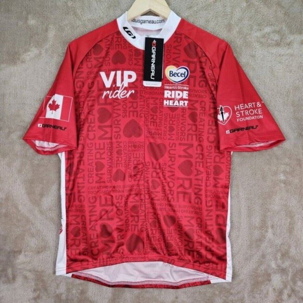 NWT Louis Garneau Cyling Jersey Heart Stroke Charity Ride Canada Red Mens Size L